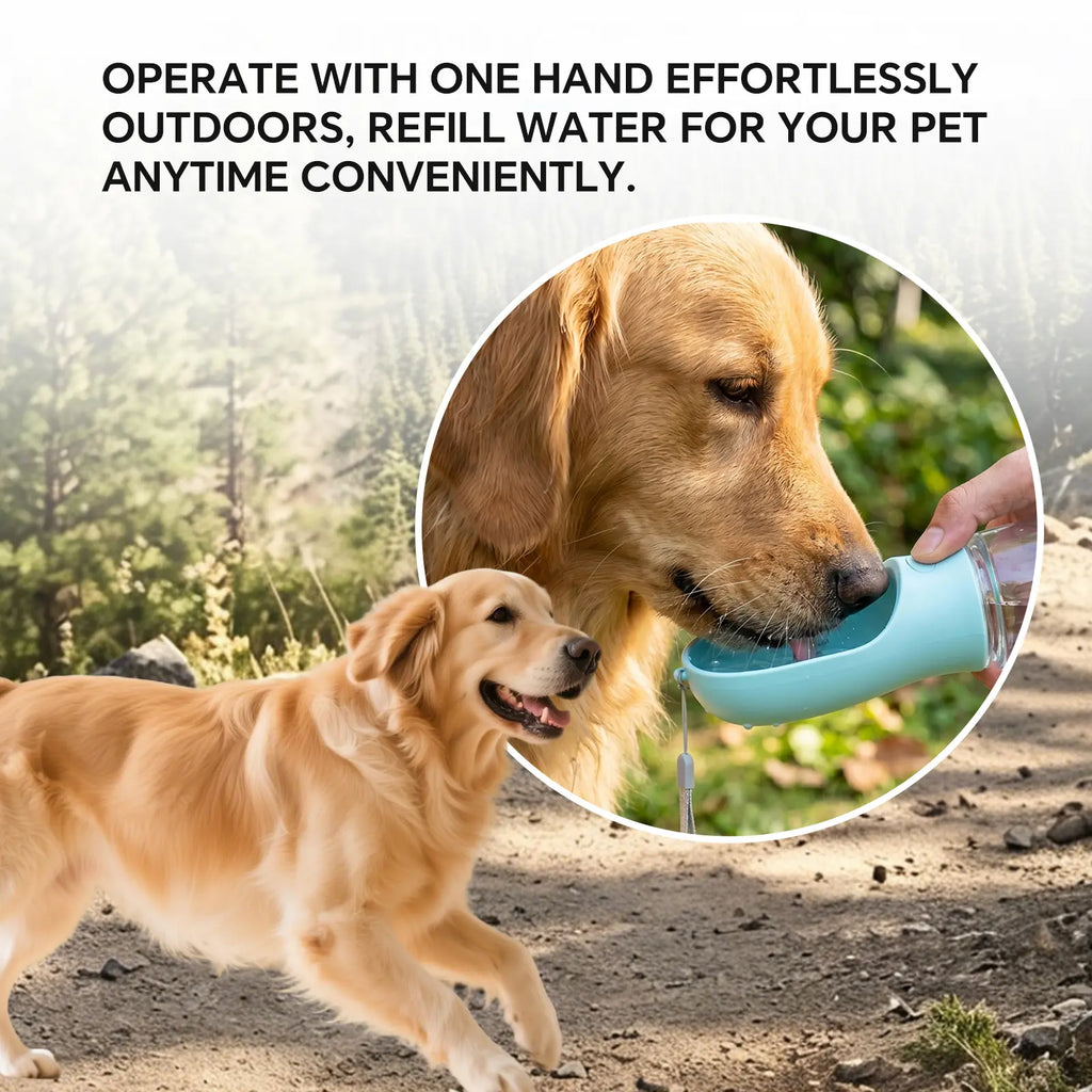 Portable 3-In-1 Dog Water Bottle, with 2 Rolls Waste Bags (30 Pcs Total), Food Container & Built-In Poop Bag Dispenser 