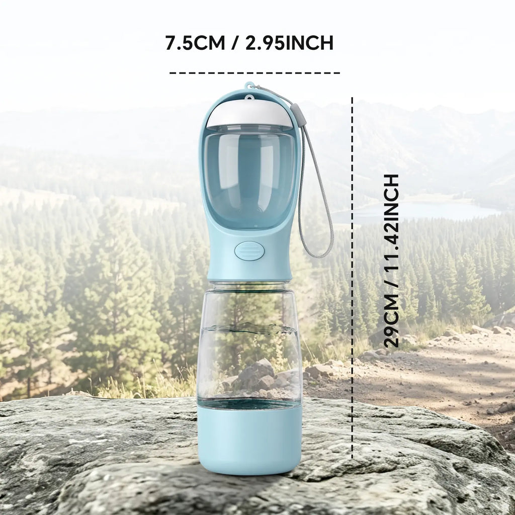 Portable 3-In-1 Dog Water Bottle, with 2 Rolls Waste Bags (30 Pcs Total), Food Container & Built-In Poop Bag Dispenser 