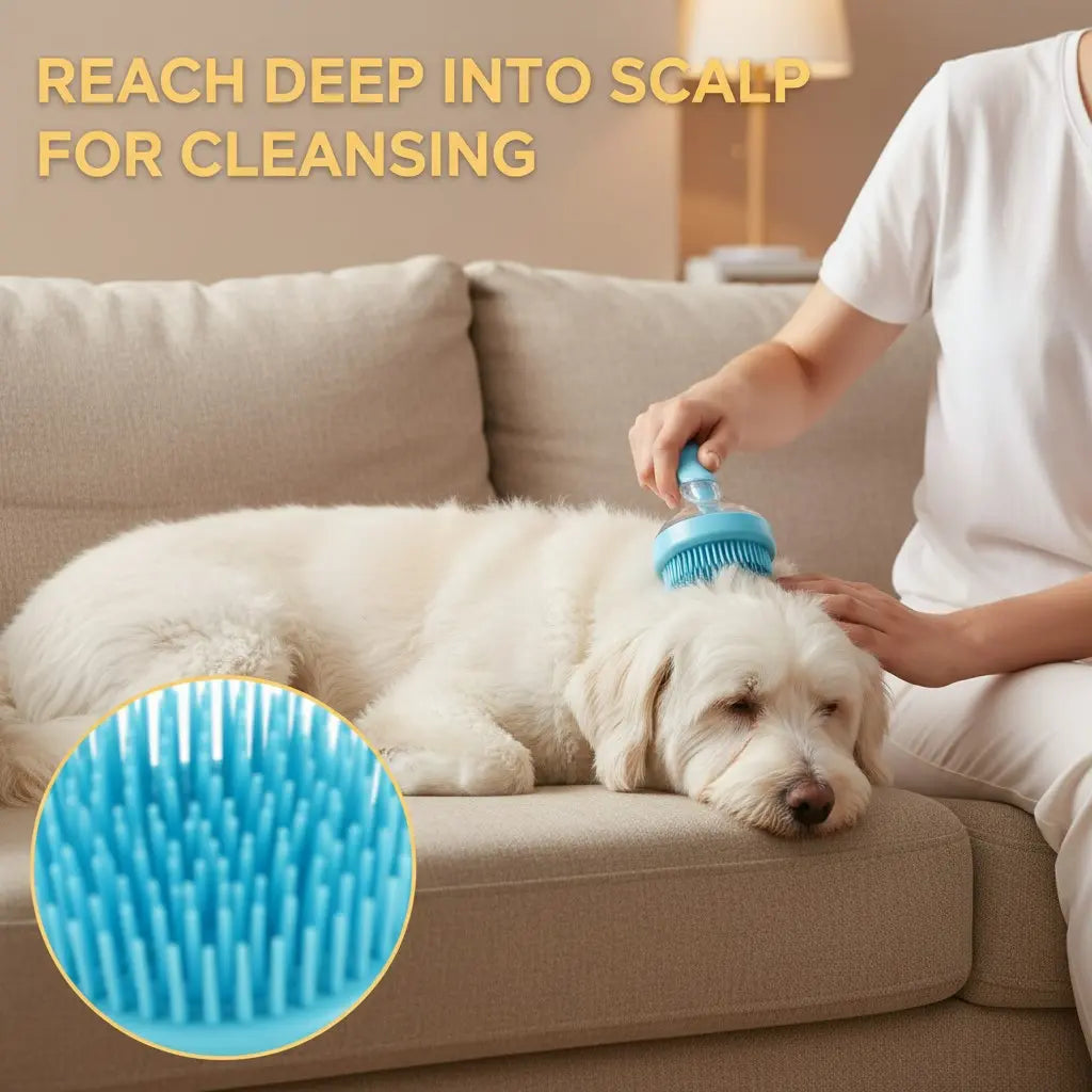 2026 Enhanced 2-in-1 Pet Bath Brush with Integrated Soap Dispenser, Soft Silicone Grooming and Shedding Comb for Dogs and Cats, Gentle Massage Scrubber for Effortless Bathing and Improved Coat Cleanliness