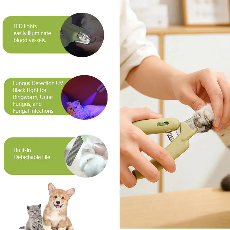 Dog Cat Nail Trimmer with LED Light & UV Lamp