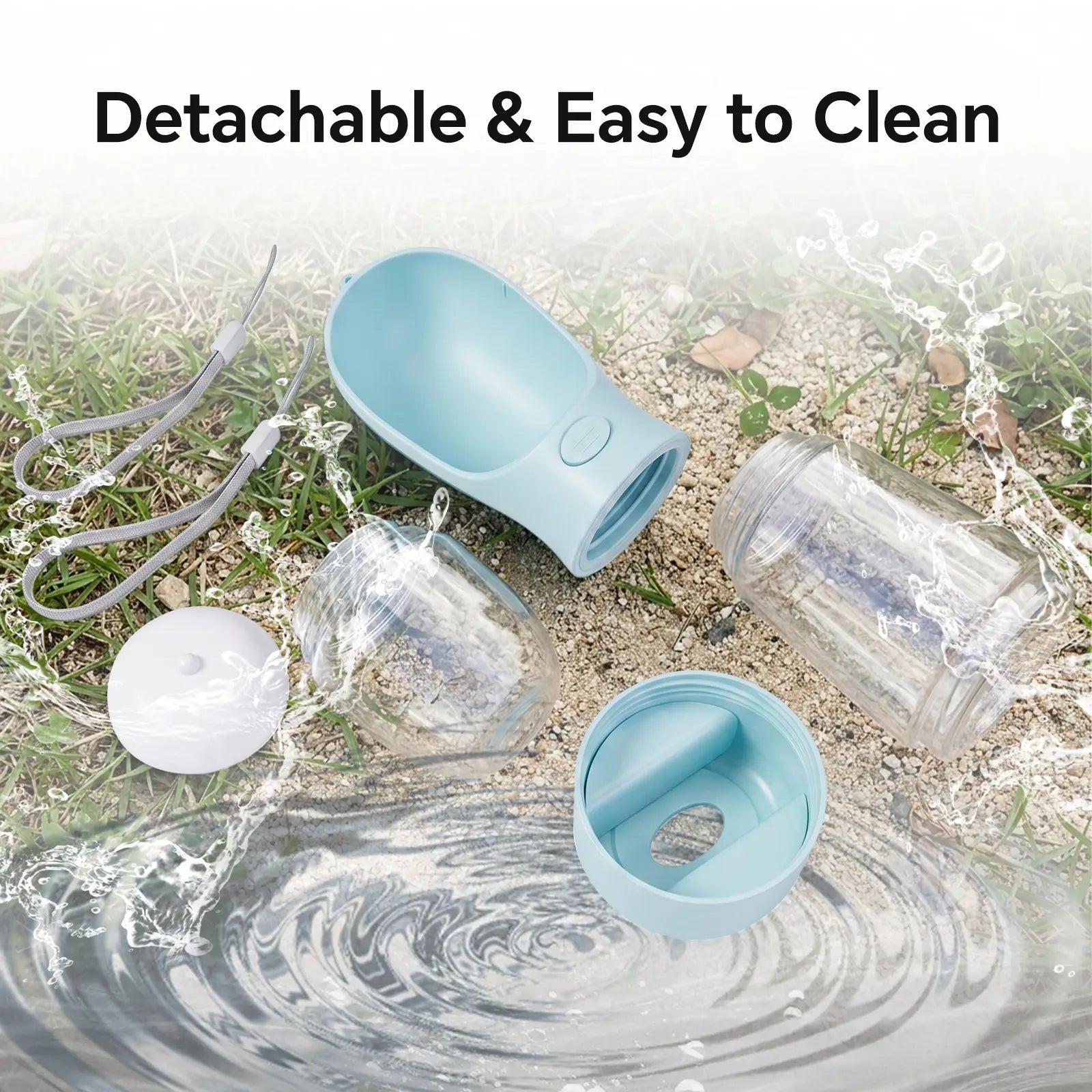 Portable 3-In-1 Dog Water Bottle, with 2 Rolls Waste Bags (30 Pcs Total), Food Container & Built-In Poop Bag Dispenser 