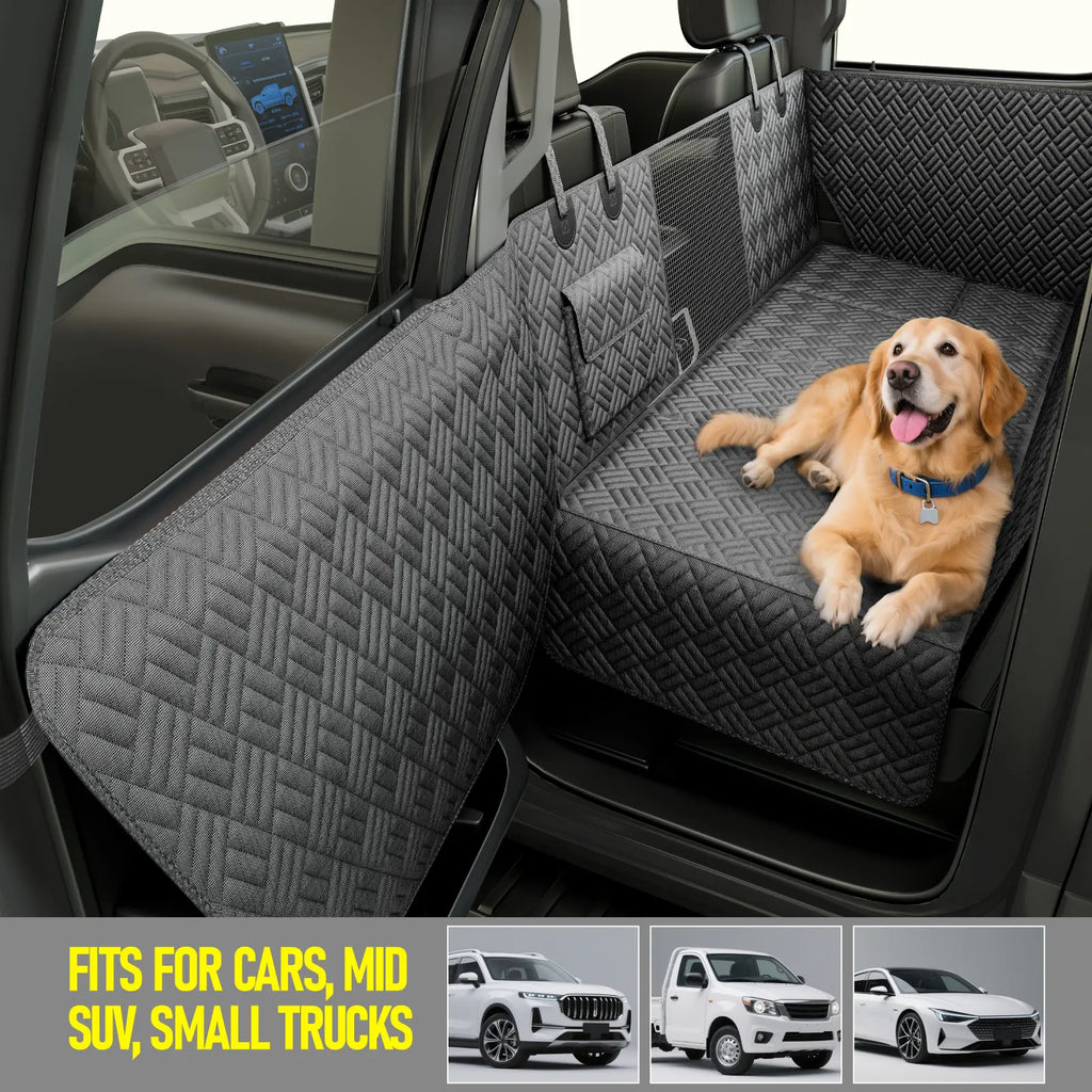 Premium Waterproof Dog Car Seat Cover with Reinforced Base, Supports Up to 400 lbs | Innovative Hammock Style Back Seat Extender for Cars, SUVs, and Full-Size Trucks (Available in Small and Large Sizes)