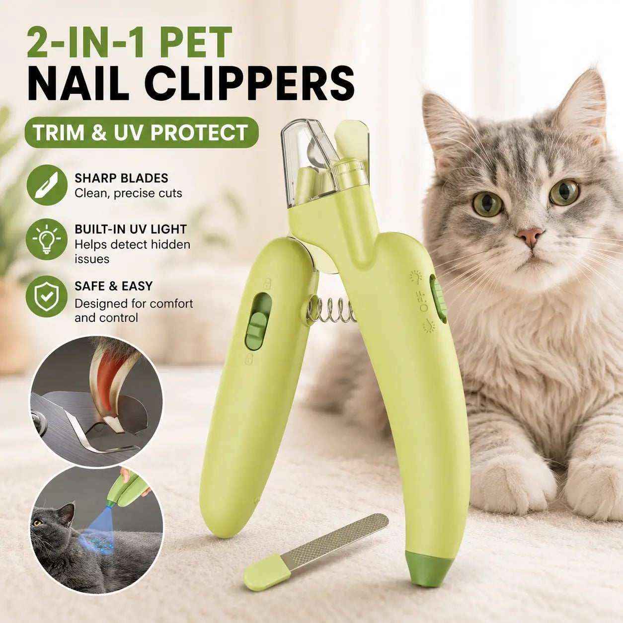 Dog Cat Nail Trimmer with LED Light & UV Lamp