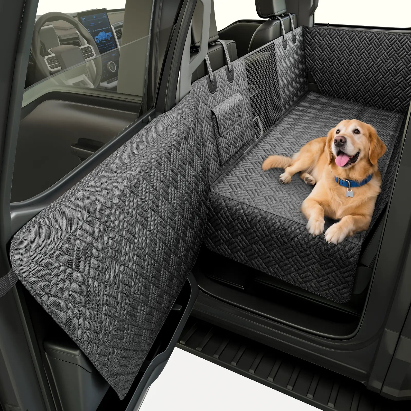 Premium Waterproof Dog Car Seat Cover with Reinforced Base, Supports Up to 400 lbs | Innovative Hammock Style Back Seat Extender for Cars, SUVs, and Full-Size Trucks (Available in Small and Large Sizes)