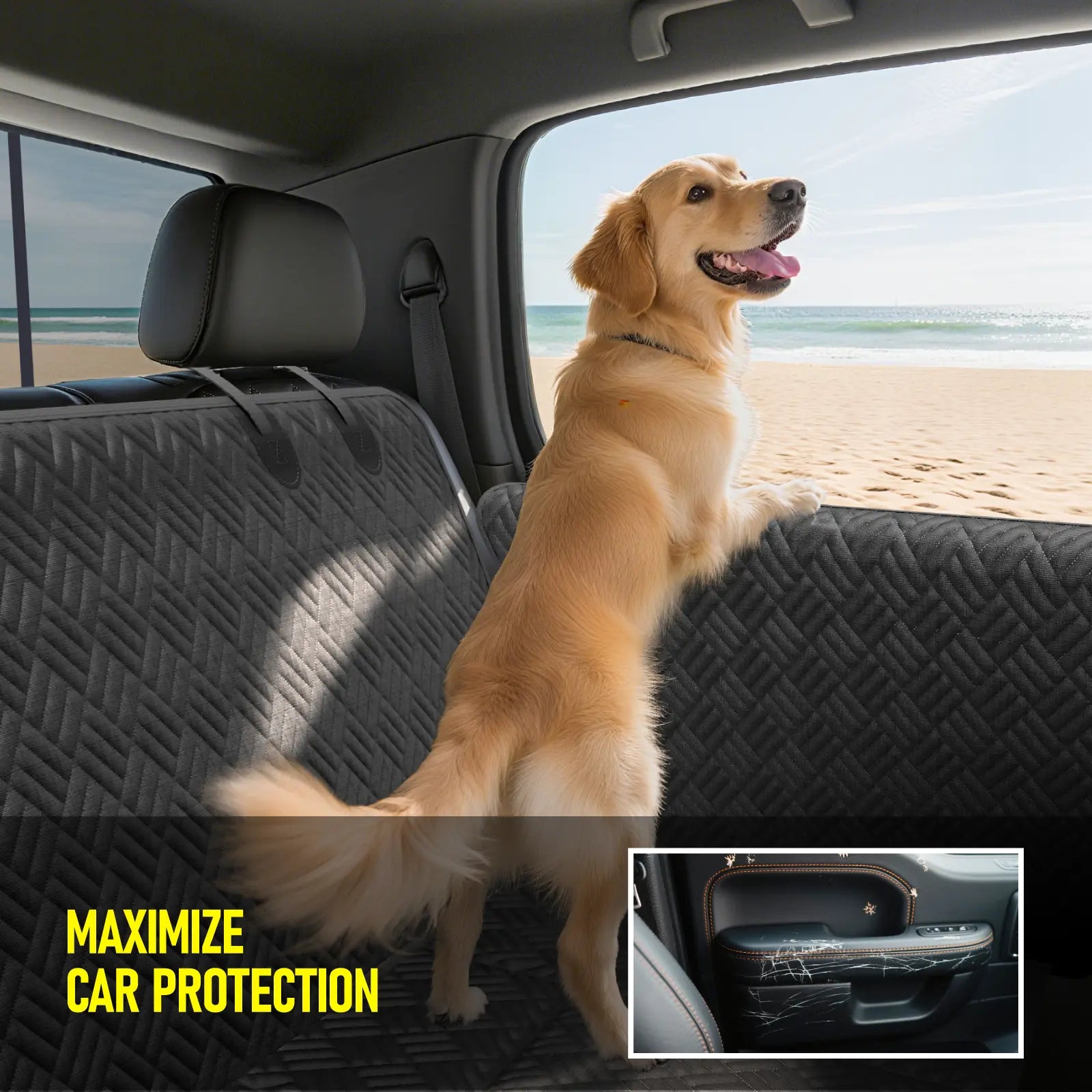 Premium Waterproof Dog Car Seat Cover with Reinforced Base, Supports Up to 400 lbs | Innovative Hammock Style Back Seat Extender for Cars, SUVs, and Full-Size Trucks (Available in Small and Large Sizes)