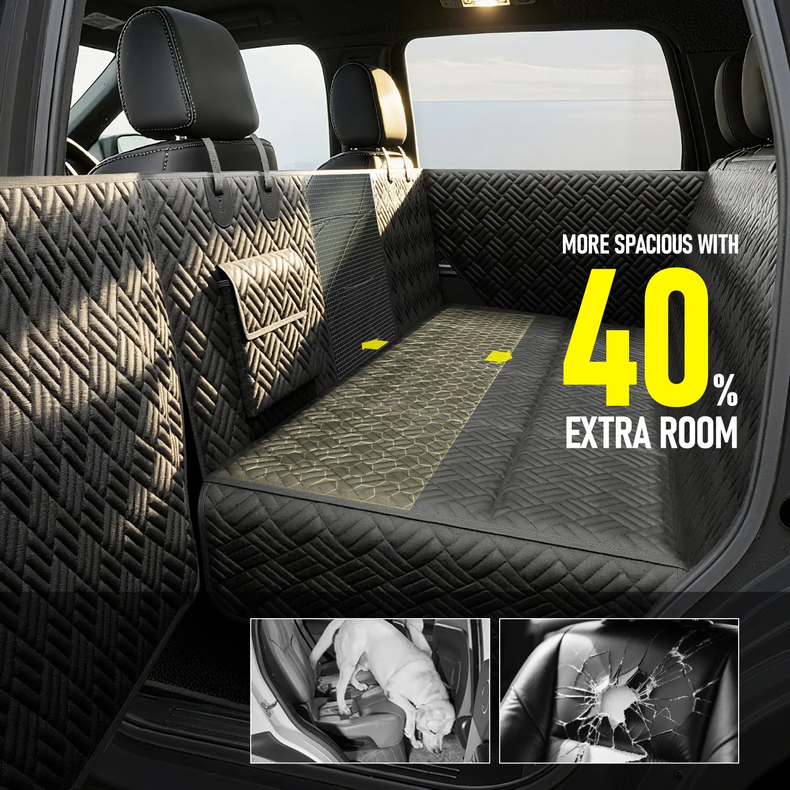 Premium Waterproof Dog Car Seat Cover with Reinforced Base, Supports Up to 400 lbs | Innovative Hammock Style Back Seat Extender for Cars, SUVs, and Full-Size Trucks (Available in Small and Large Sizes)